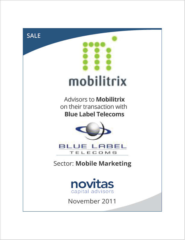 Novitas advisors to Mobilitrixs transaction with Blue Label Telecoms